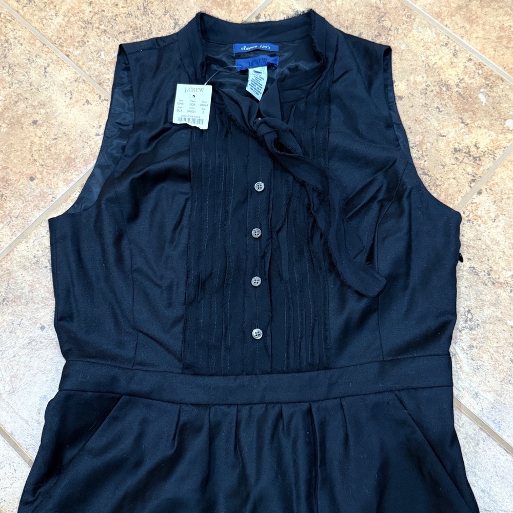 J CREW Tuxedo Dress Women 2 Super 120s Wool Silk Tie Neck Black NWT Career Work - Picture 7 of 10